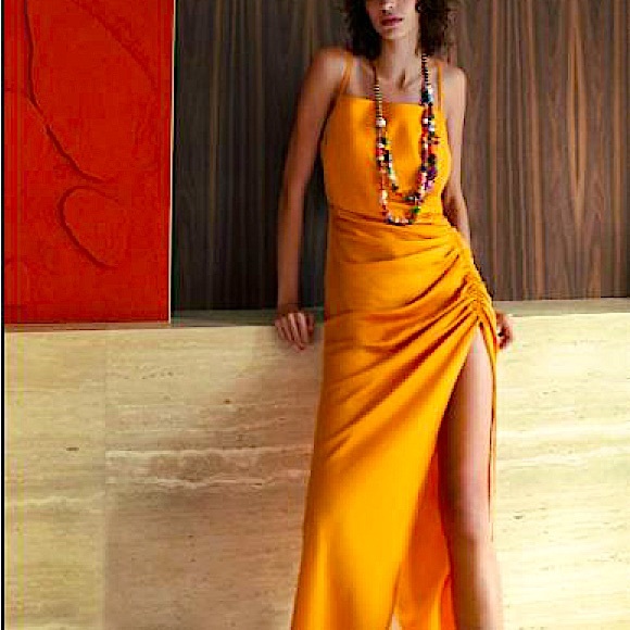 Zara Dresses & Skirts - ZARA Draped Orange Maxi/Midi Dress